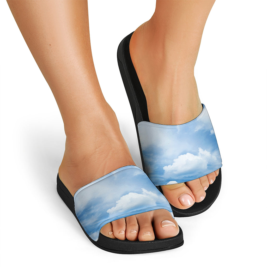 Sky Cloud Print Black Slide Sandals