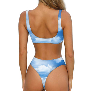 Sky Cloud Print Front Bow Tie Bikini