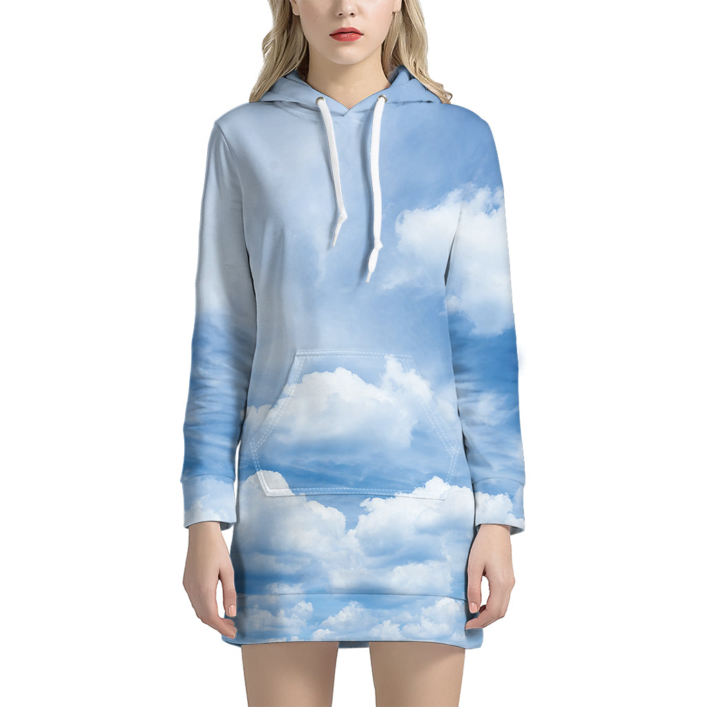 Sky Cloud Print Hoodie Dress