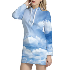 Sky Cloud Print Hoodie Dress