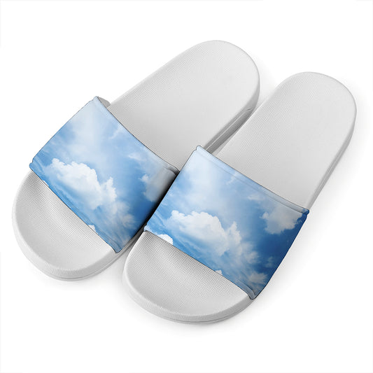 Sky Cloud Print White Slide Sandals