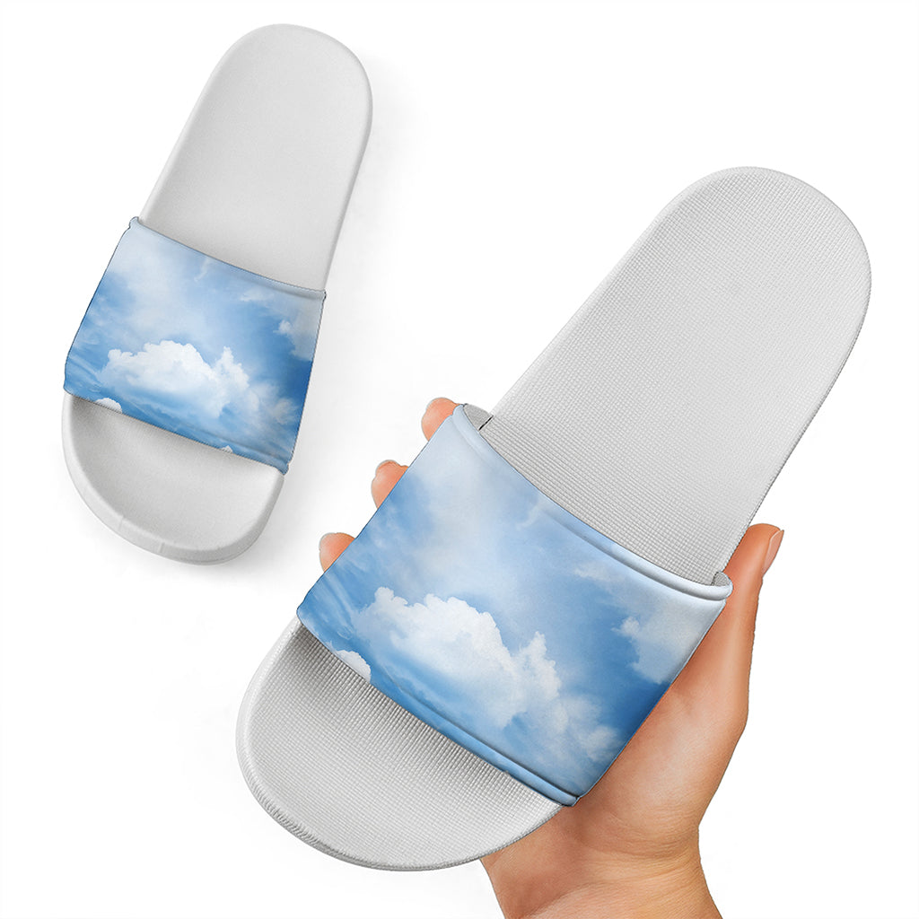 Sky Cloud Print White Slide Sandals