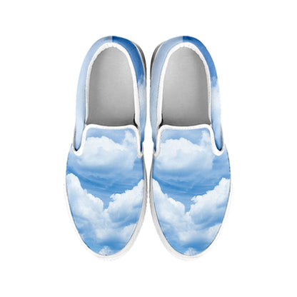 Sky Cloud Print White Slip On Shoes