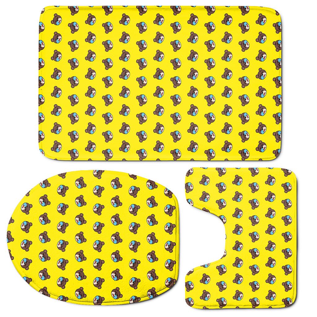 Sleeping Bear Emoji Pattern Print 3 Piece Bath Mat Set