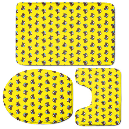 Sleeping Bear Emoji Pattern Print 3 Piece Bath Mat Set
