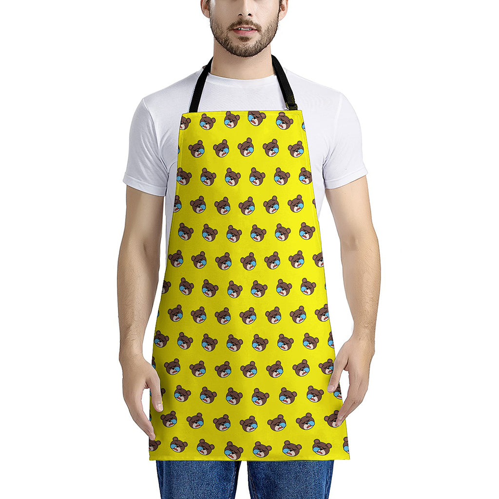 Sleeping Bear Emoji Pattern Print Apron