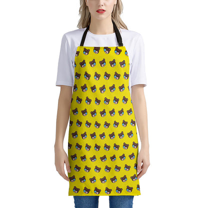Sleeping Bear Emoji Pattern Print Apron