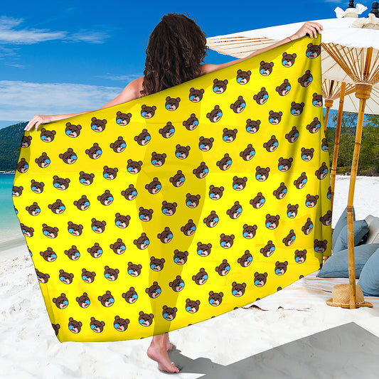 Sleeping Bear Emoji Pattern Print Beach Sarong Wrap