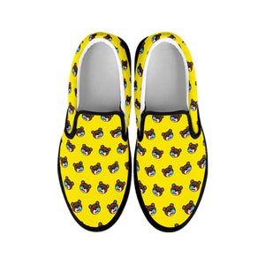 Sleeping Bear Emoji Pattern Print Black Slip On Shoes