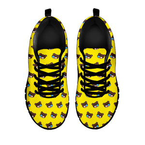 Sleeping Bear Emoji Pattern Print Black Sneakers