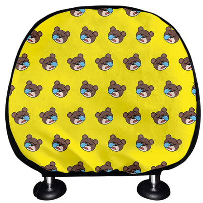 Sleeping Bear Emoji Pattern Print Car Headrest Covers