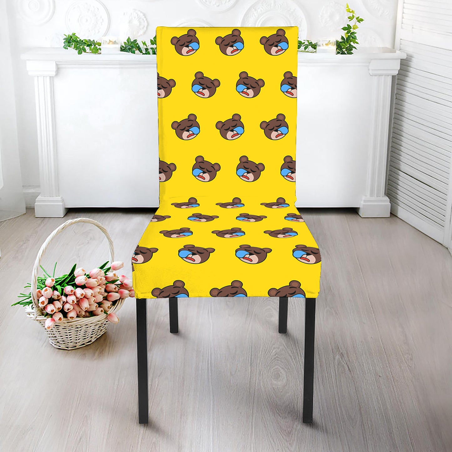 Sleeping Bear Emoji Pattern Print Dining Chair Slipcover
