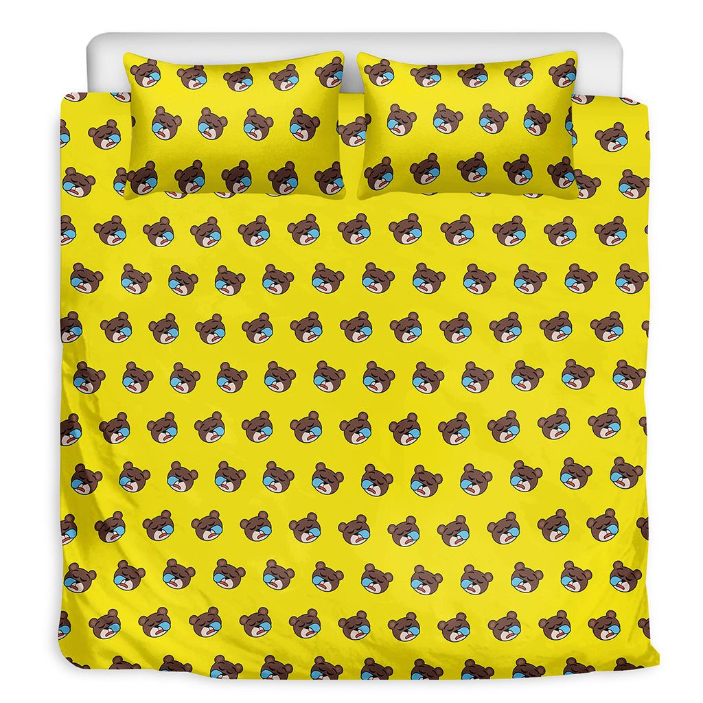 Sleeping Bear Emoji Pattern Print Duvet Cover Bedding Set