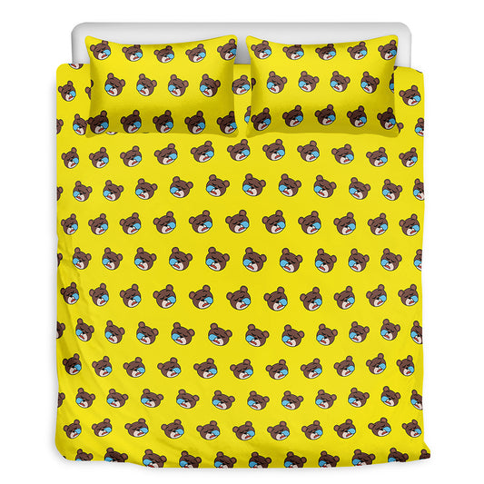 Sleeping Bear Emoji Pattern Print Duvet Cover Bedding Set