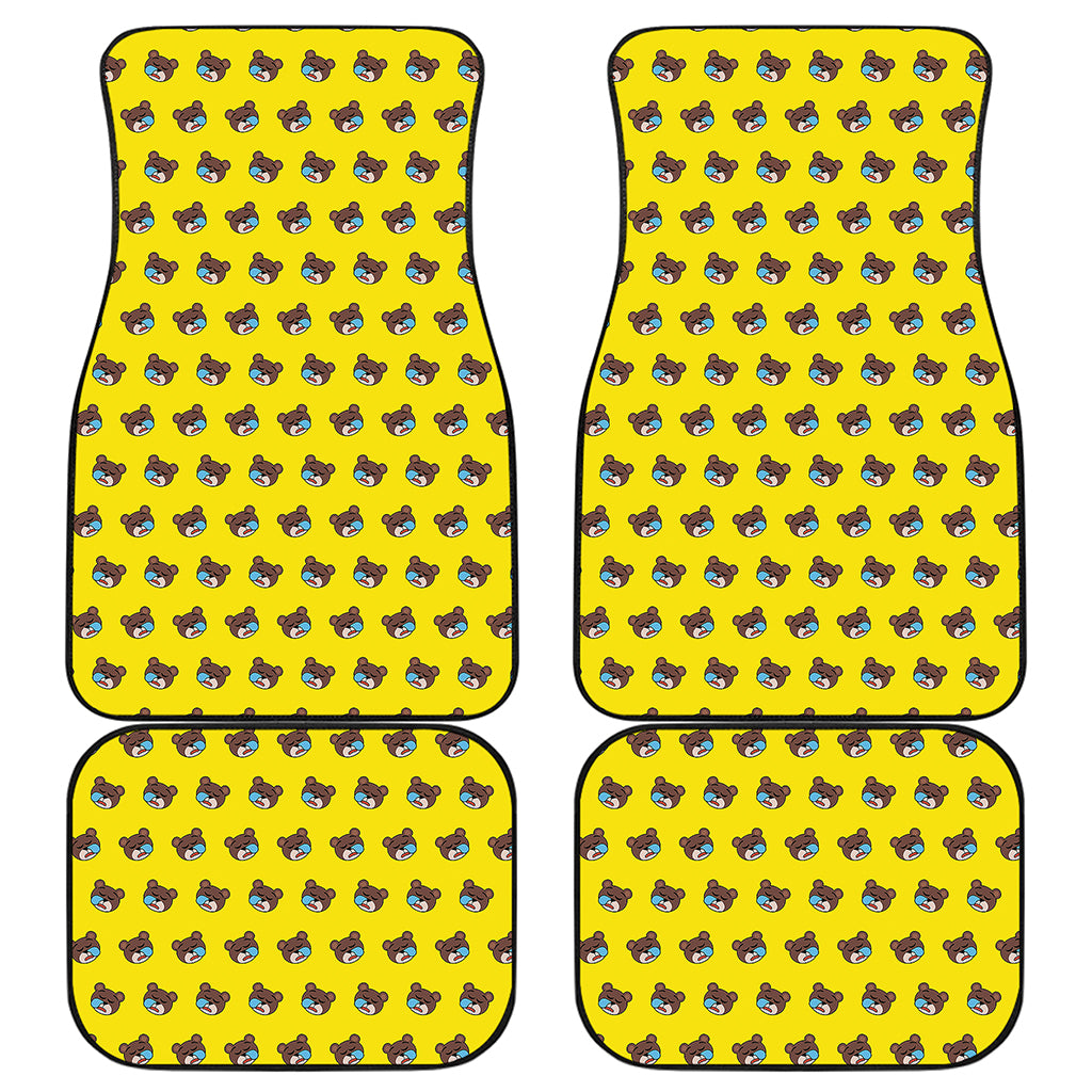 Sleeping Bear Emoji Pattern Print Front and Back Car Floor Mats