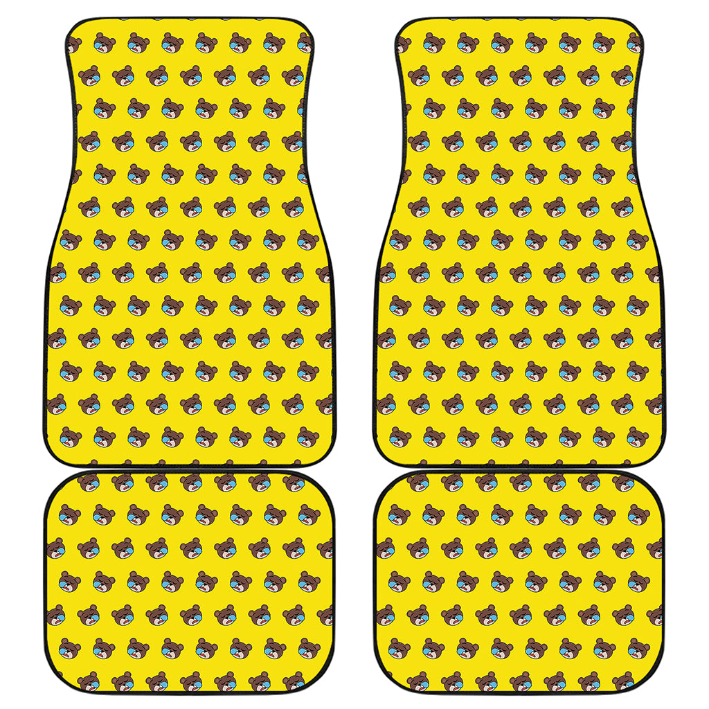 Sleeping Bear Emoji Pattern Print Front and Back Car Floor Mats