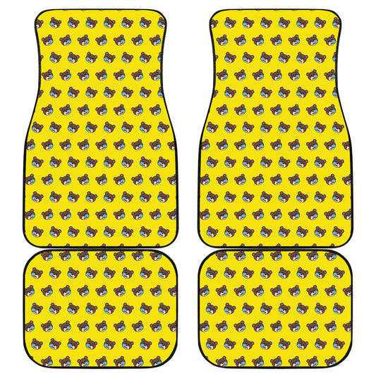 Sleeping Bear Emoji Pattern Print Front and Back Car Floor Mats