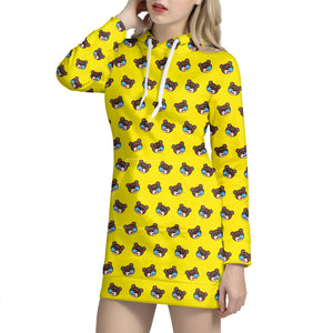 Sleeping Bear Emoji Pattern Print Hoodie Dress