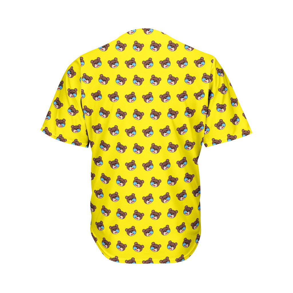 Sleeping Bear Emoji Pattern Print Men's Baseball Jersey