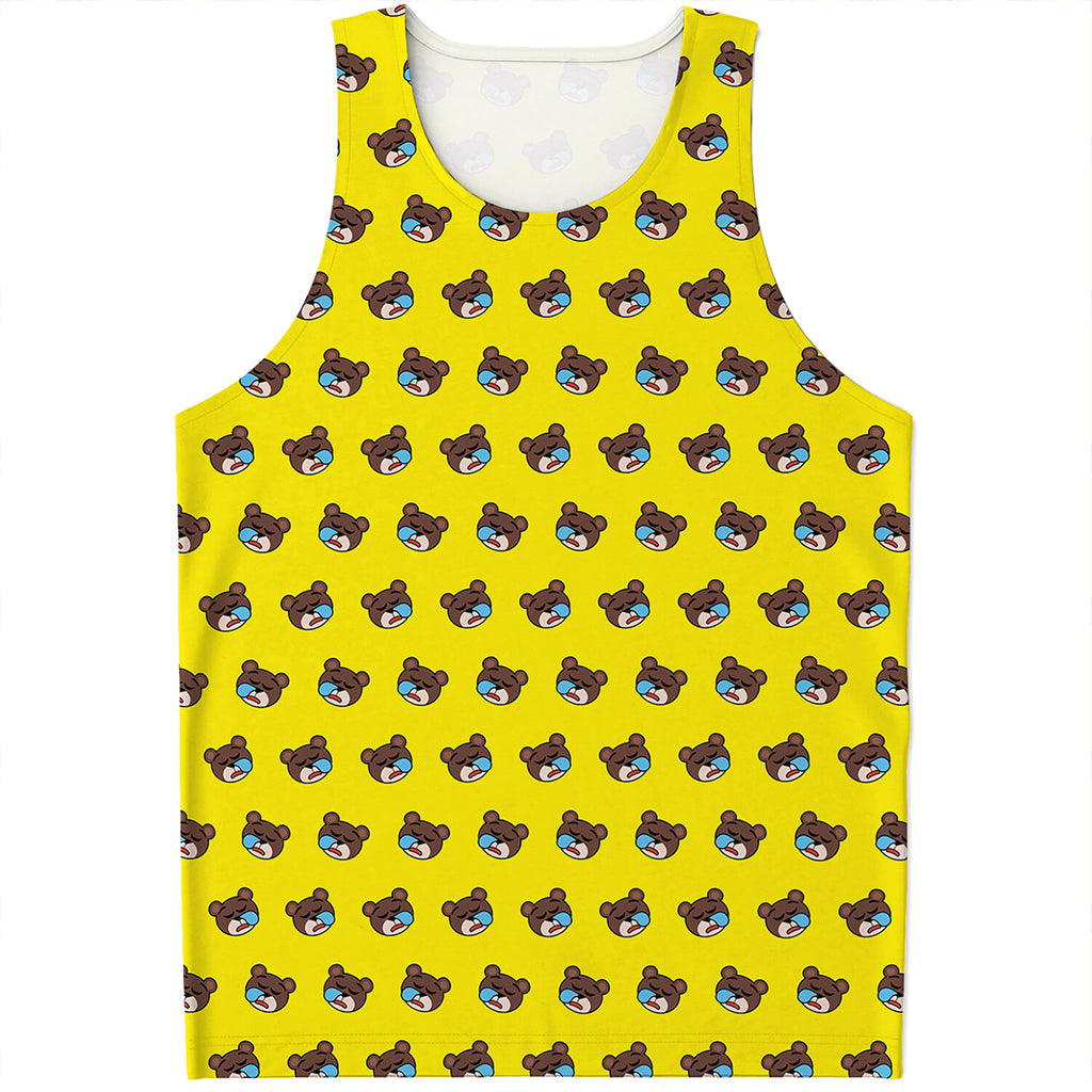 Sleeping Bear Emoji Pattern Print Men's Tank Top