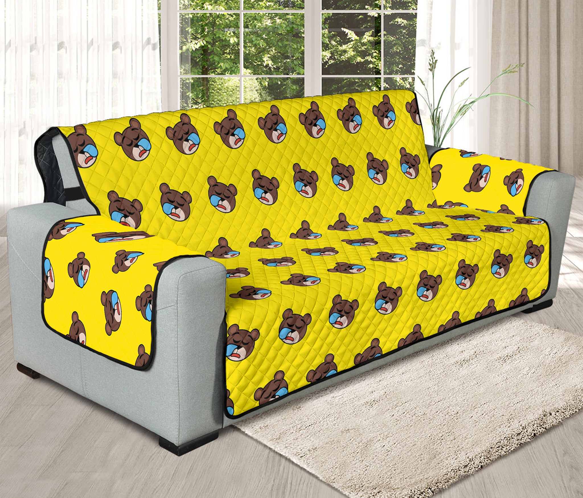 Sleeping Bear Emoji Pattern Print Oversized Sofa Protector