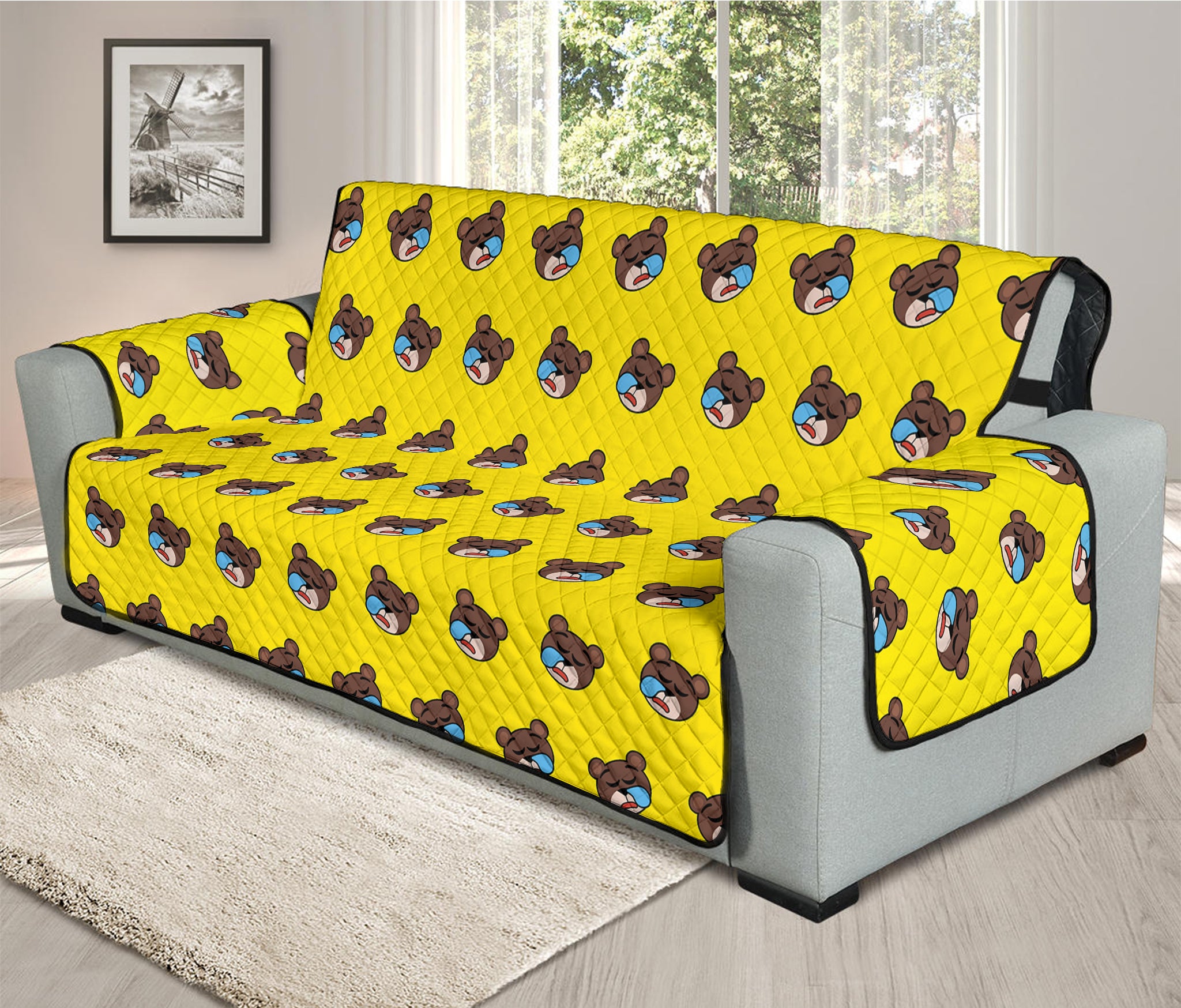 Sleeping Bear Emoji Pattern Print Oversized Sofa Protector