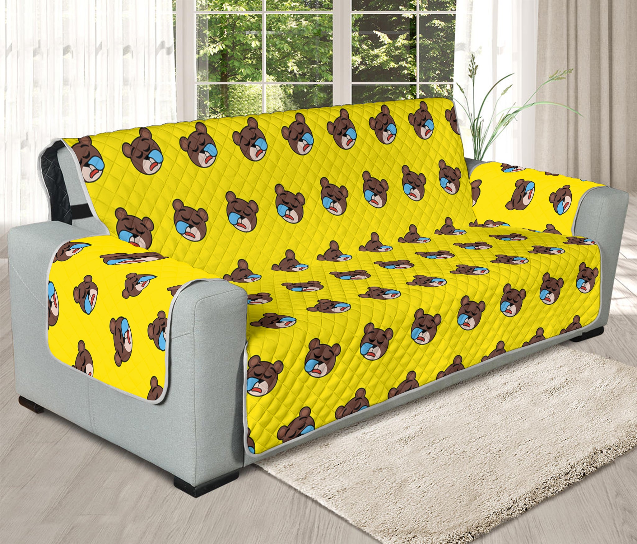 Sleeping Bear Emoji Pattern Print Oversized Sofa Protector