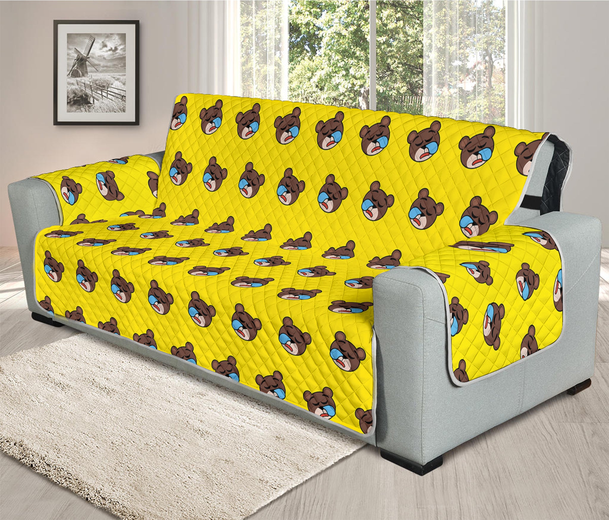 Sleeping Bear Emoji Pattern Print Oversized Sofa Protector