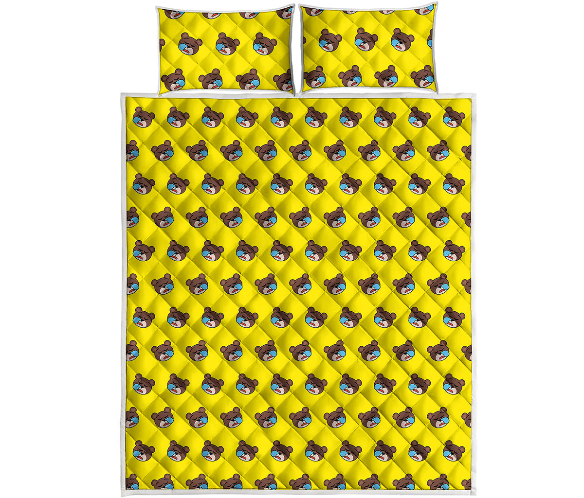 Sleeping Bear Emoji Pattern Print Quilt Bed Set