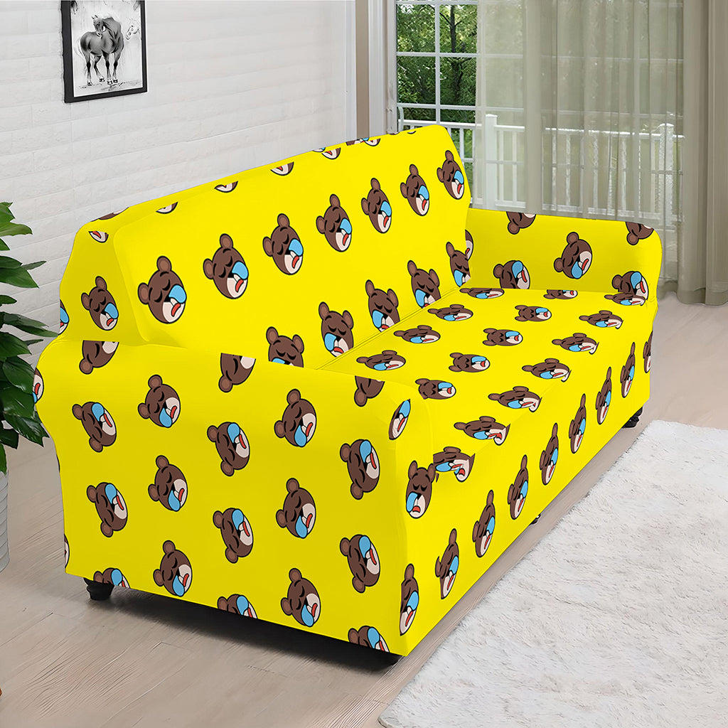 Sleeping Bear Emoji Pattern Print Sofa Cover