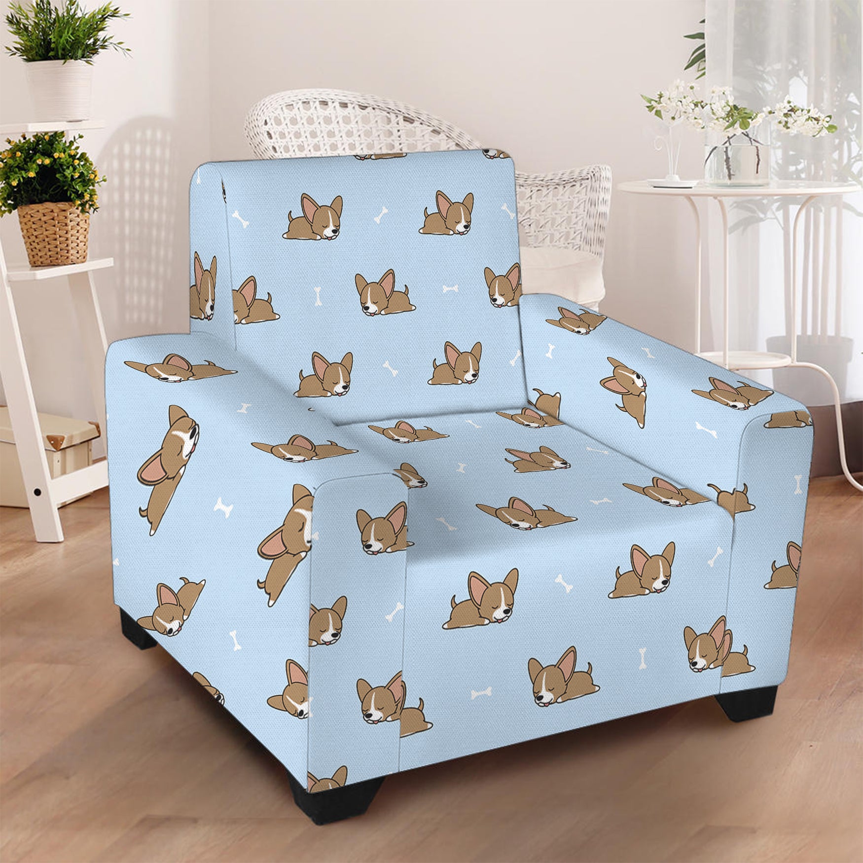 Sleeping Chihuahua Pattern Print Armchair Slipcover