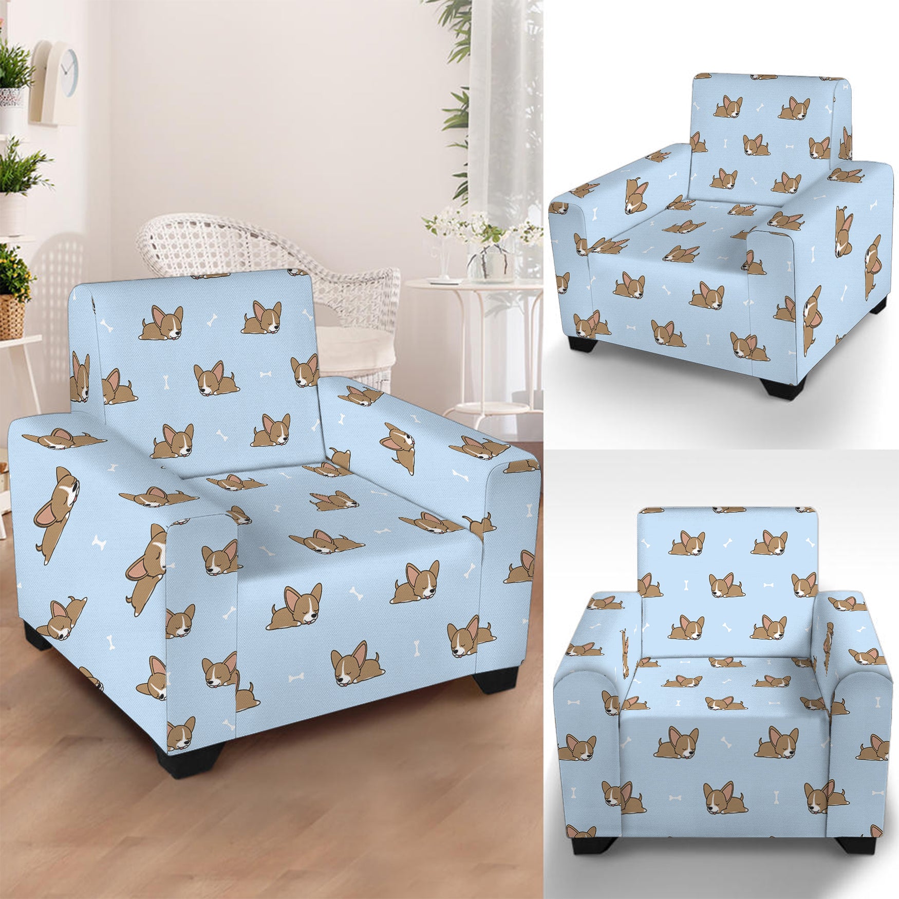 Sleeping Chihuahua Pattern Print Armchair Slipcover