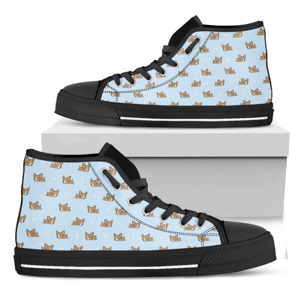 Sleeping Chihuahua Pattern Print Black High Top Shoes