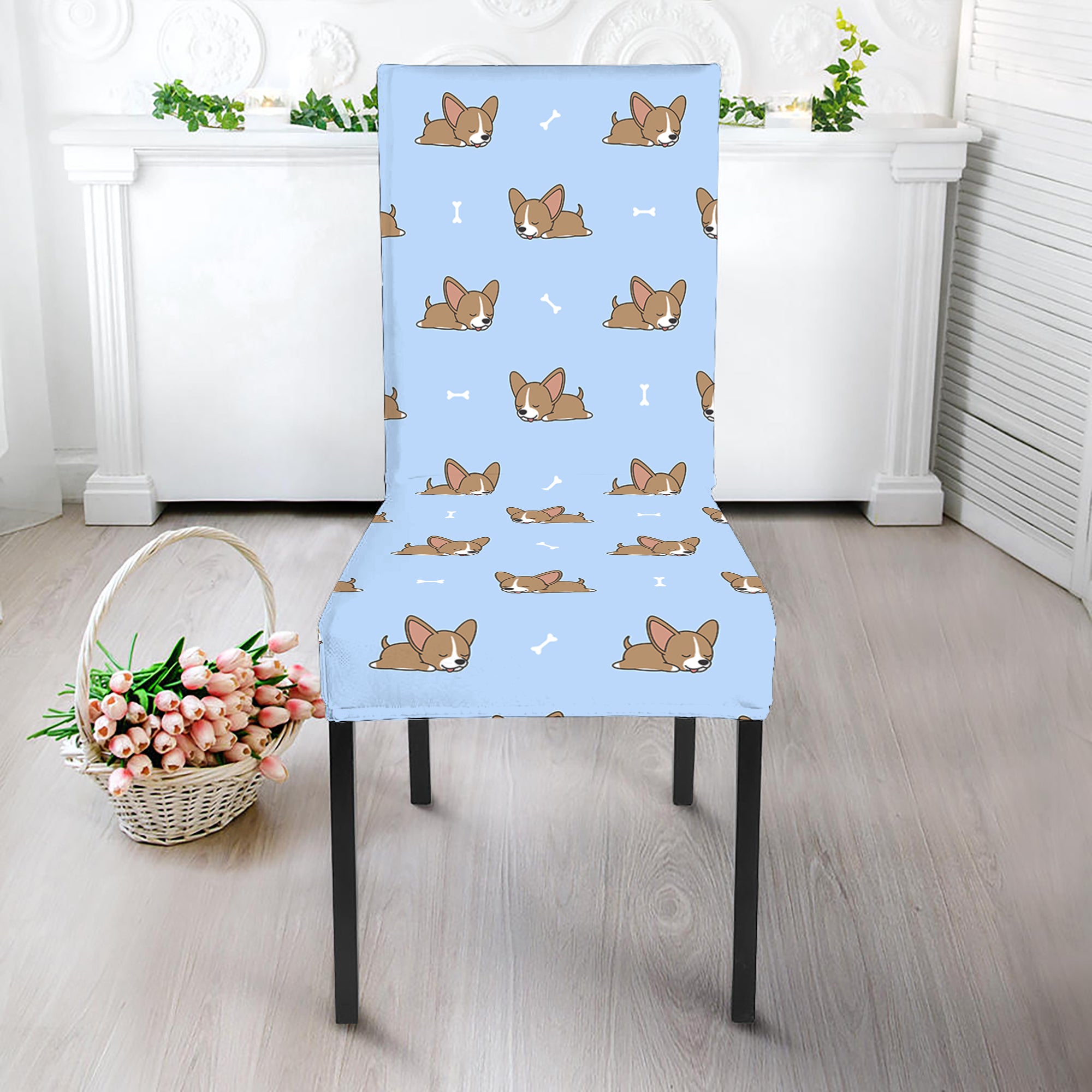 Sleeping Chihuahua Pattern Print Dining Chair Slipcover