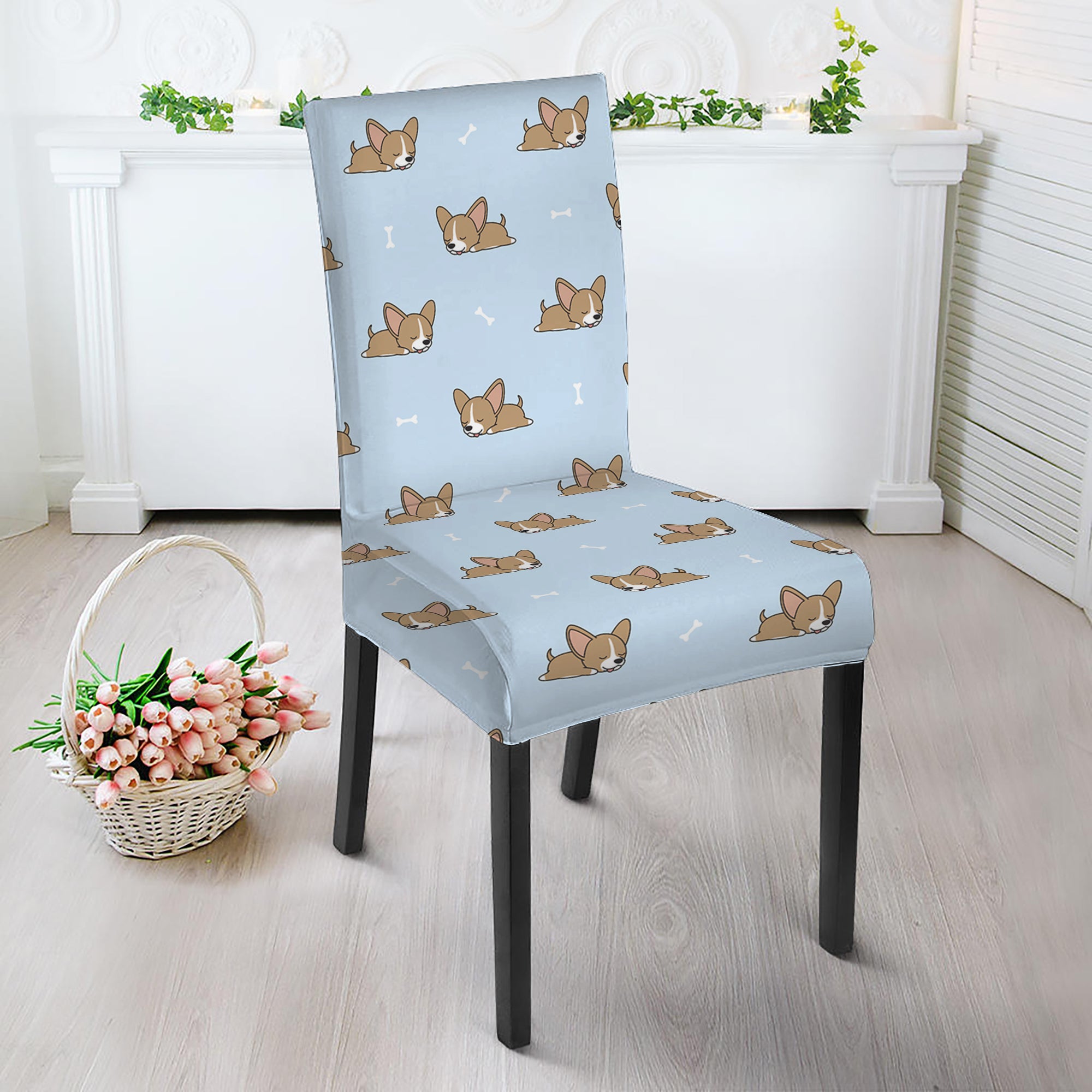 Sleeping Chihuahua Pattern Print Dining Chair Slipcover