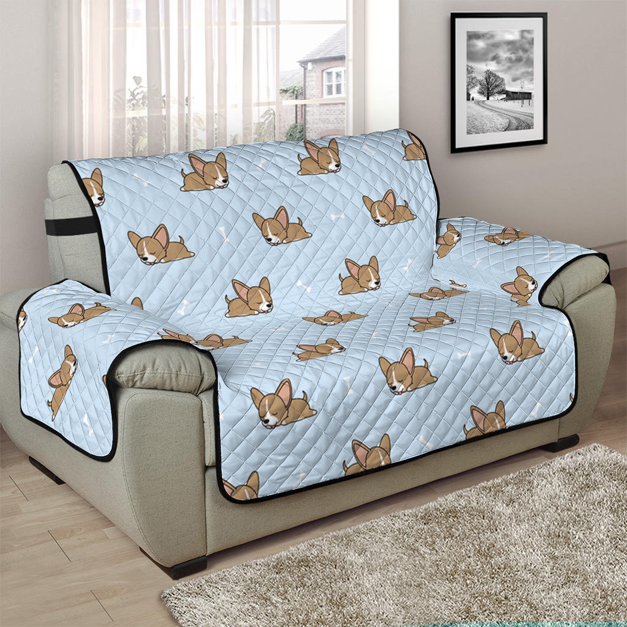 Sleeping Chihuahua Pattern Print Half Sofa Protector