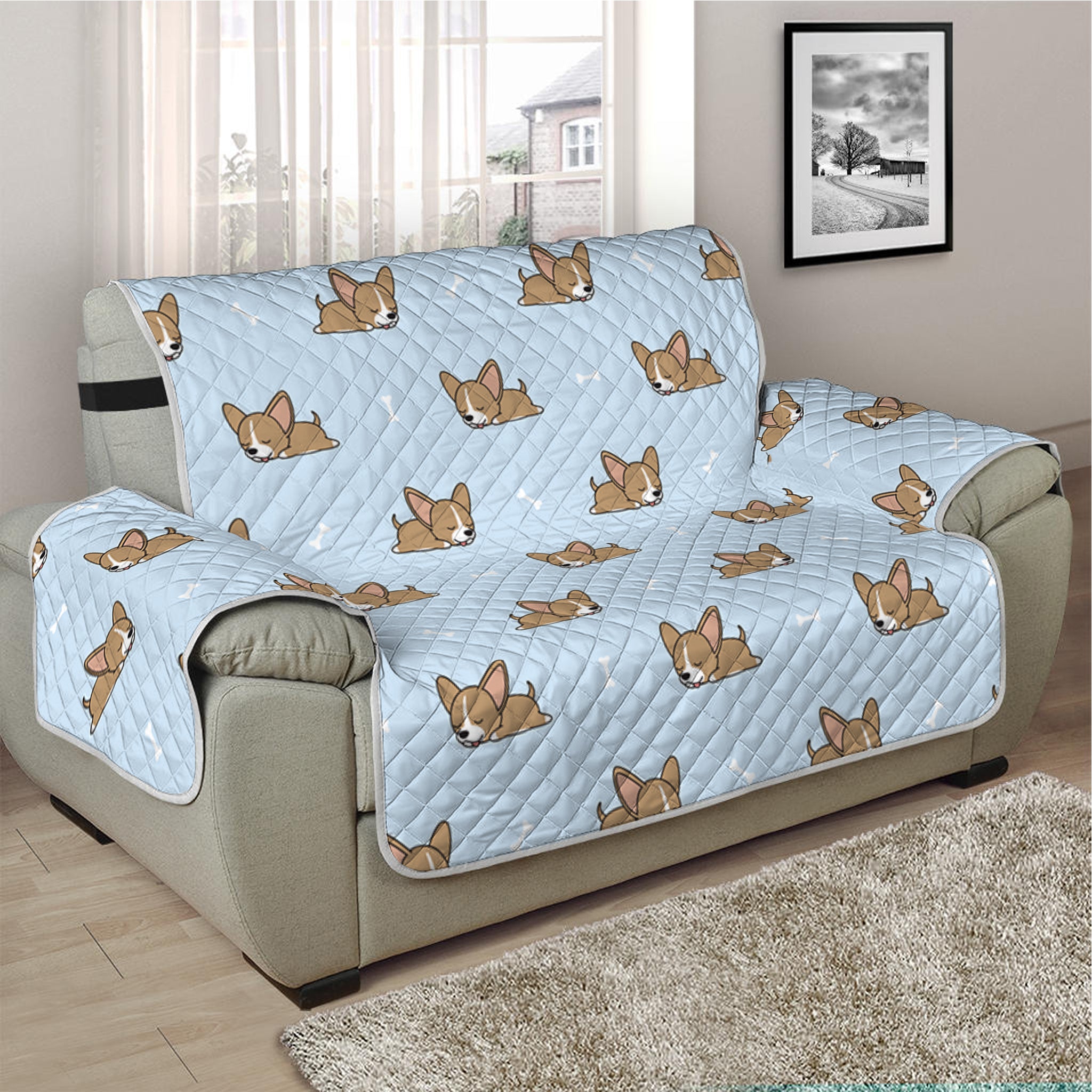 Sleeping Chihuahua Pattern Print Half Sofa Protector