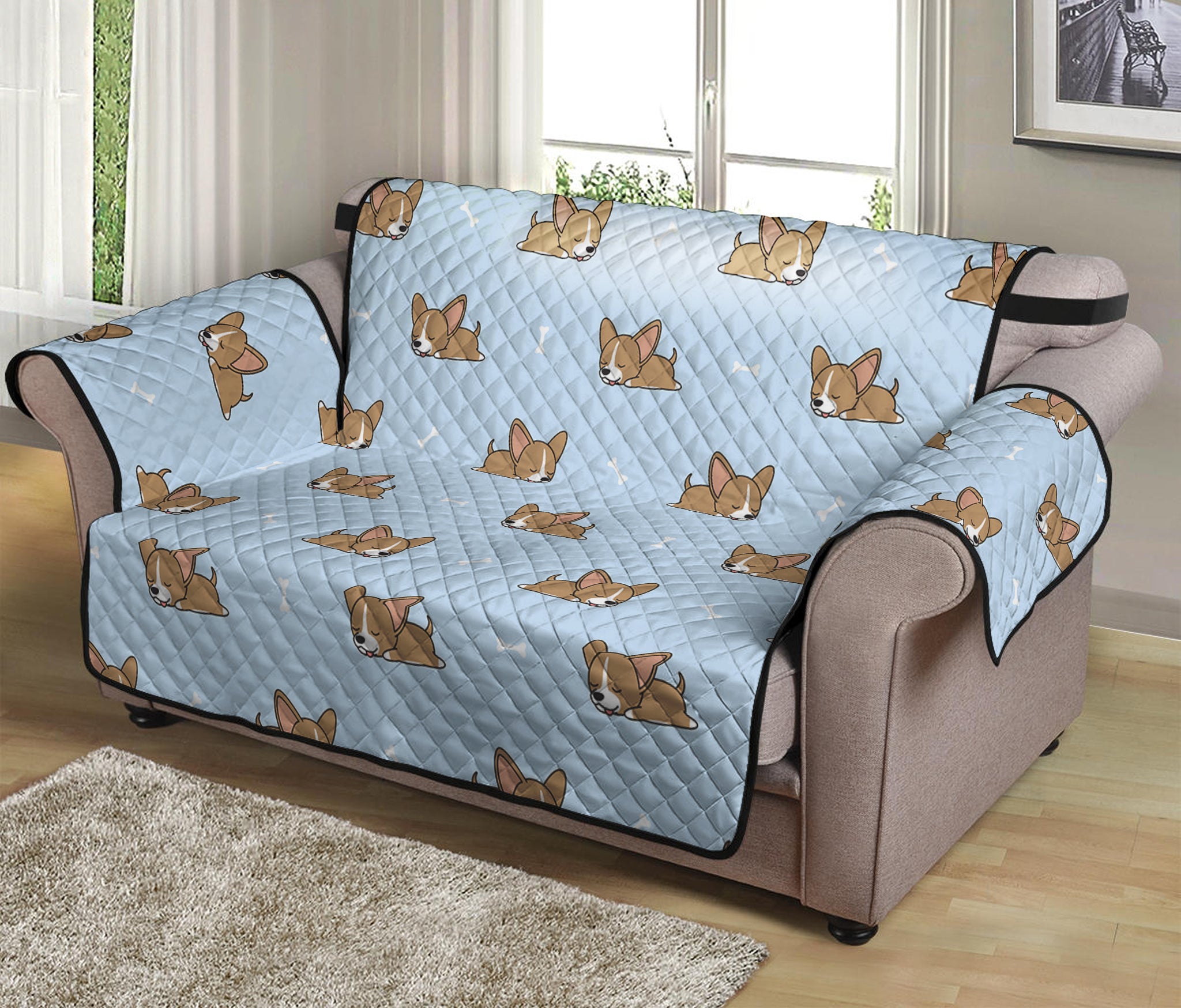 Sleeping Chihuahua Pattern Print Loveseat Protector