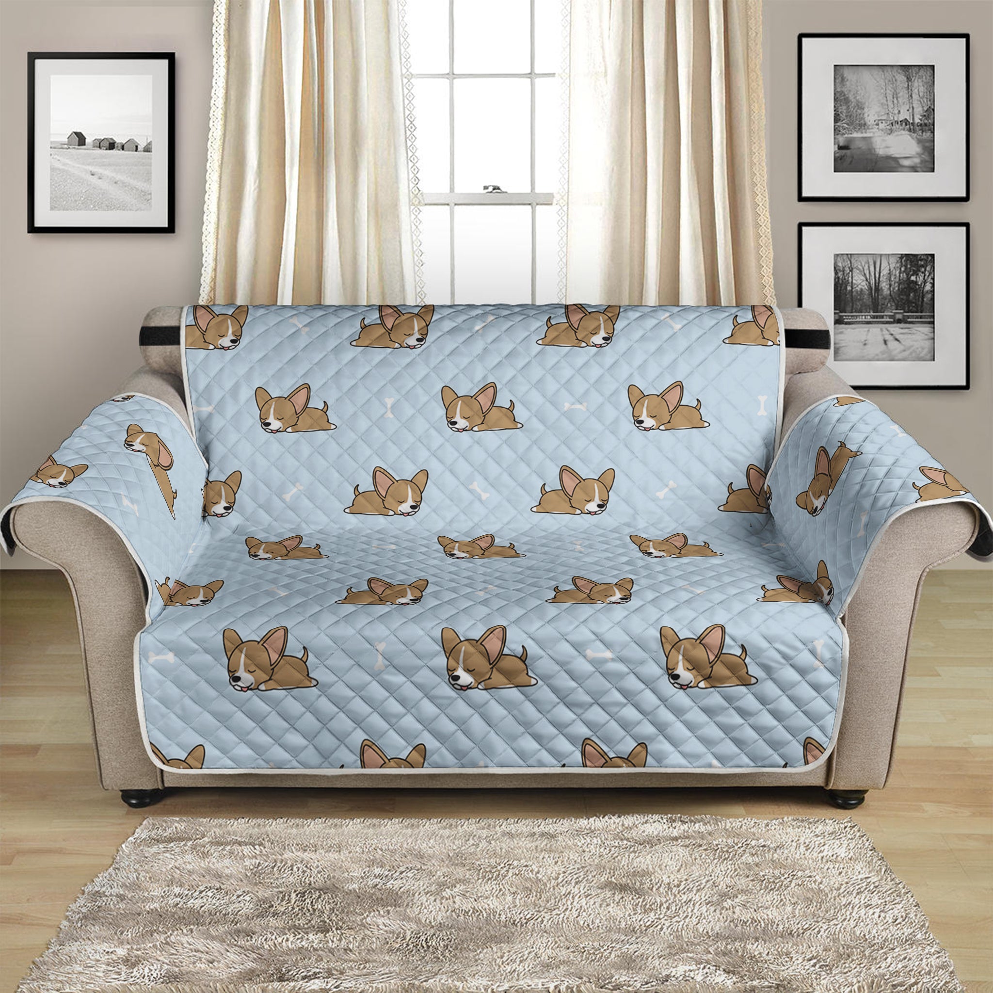 Sleeping Chihuahua Pattern Print Loveseat Protector