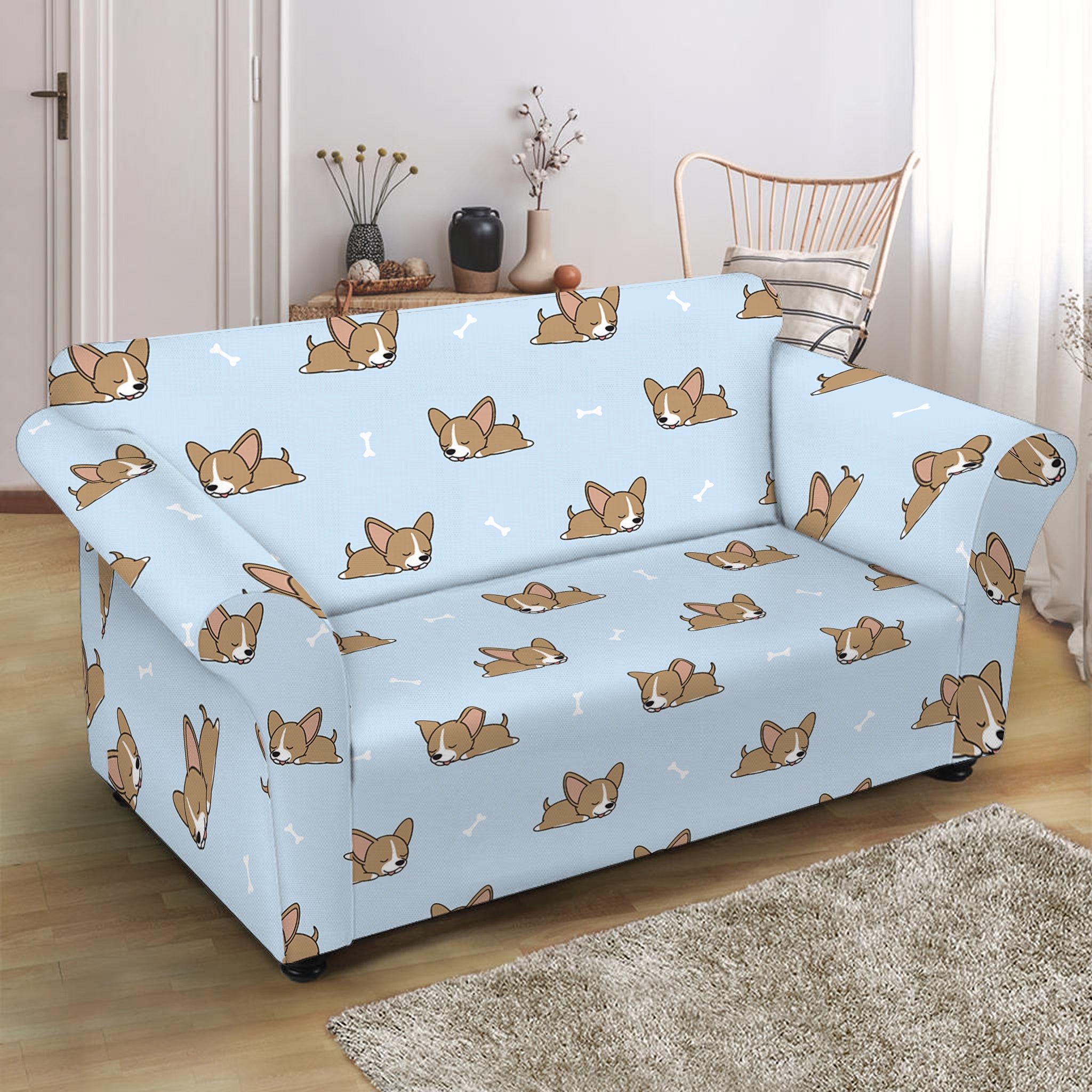 Sleeping Chihuahua Pattern Print Loveseat Slipcover