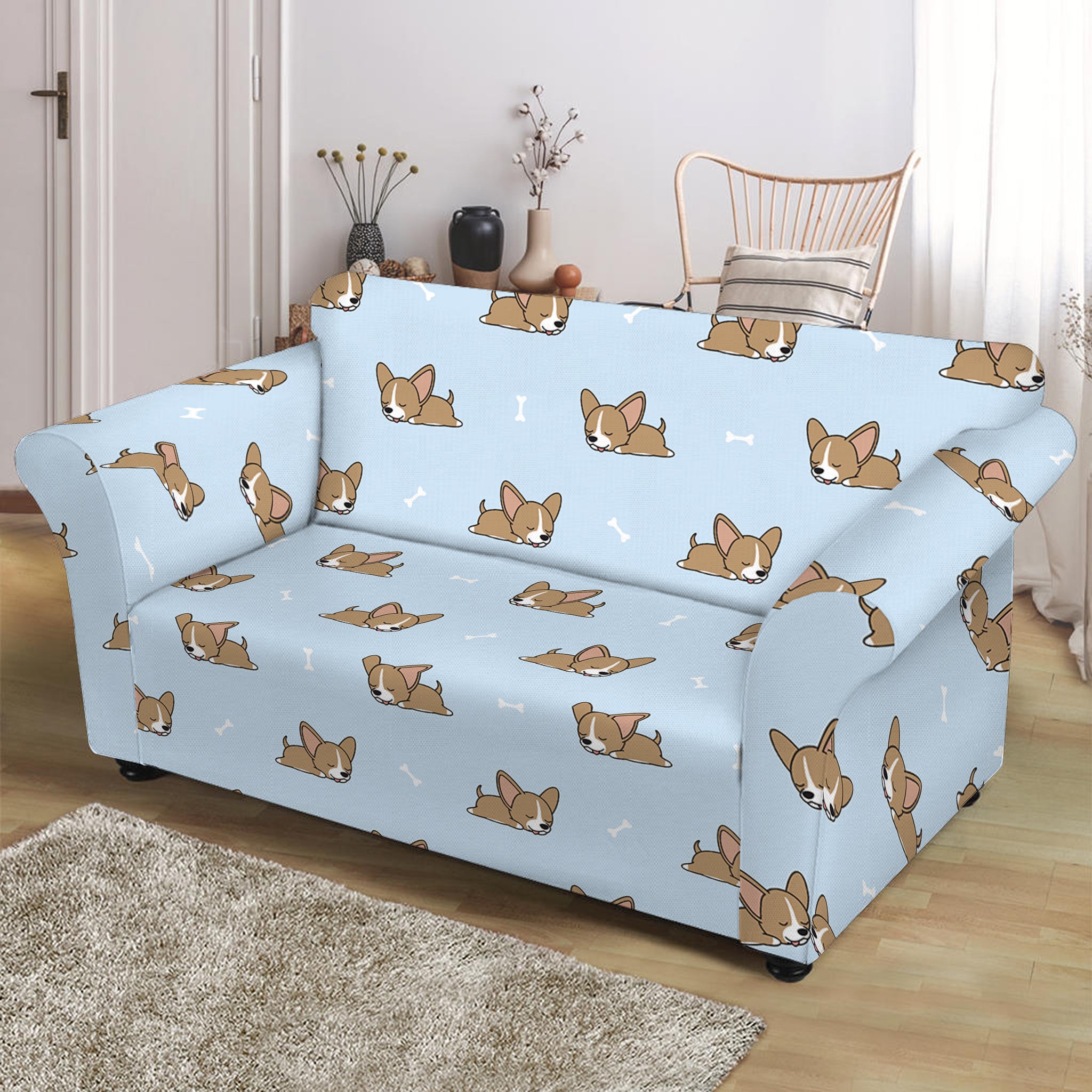 Sleeping Chihuahua Pattern Print Loveseat Slipcover