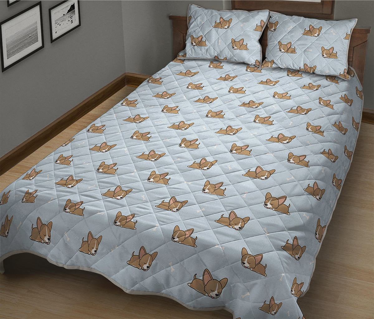 Sleeping Chihuahua Pattern Print Quilt Bed Set