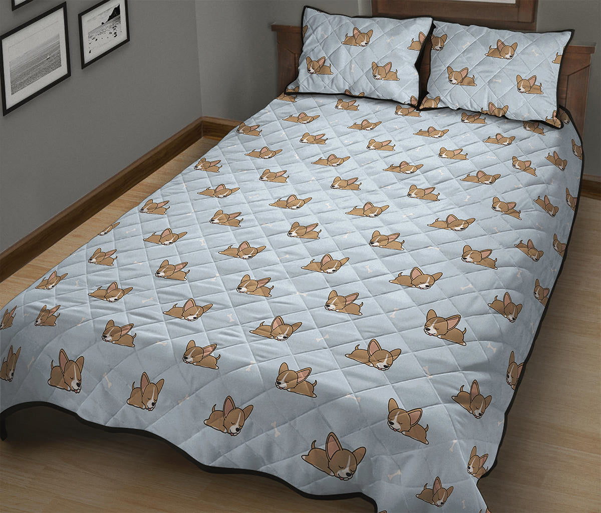 Sleeping Chihuahua Pattern Print Quilt Bed Set