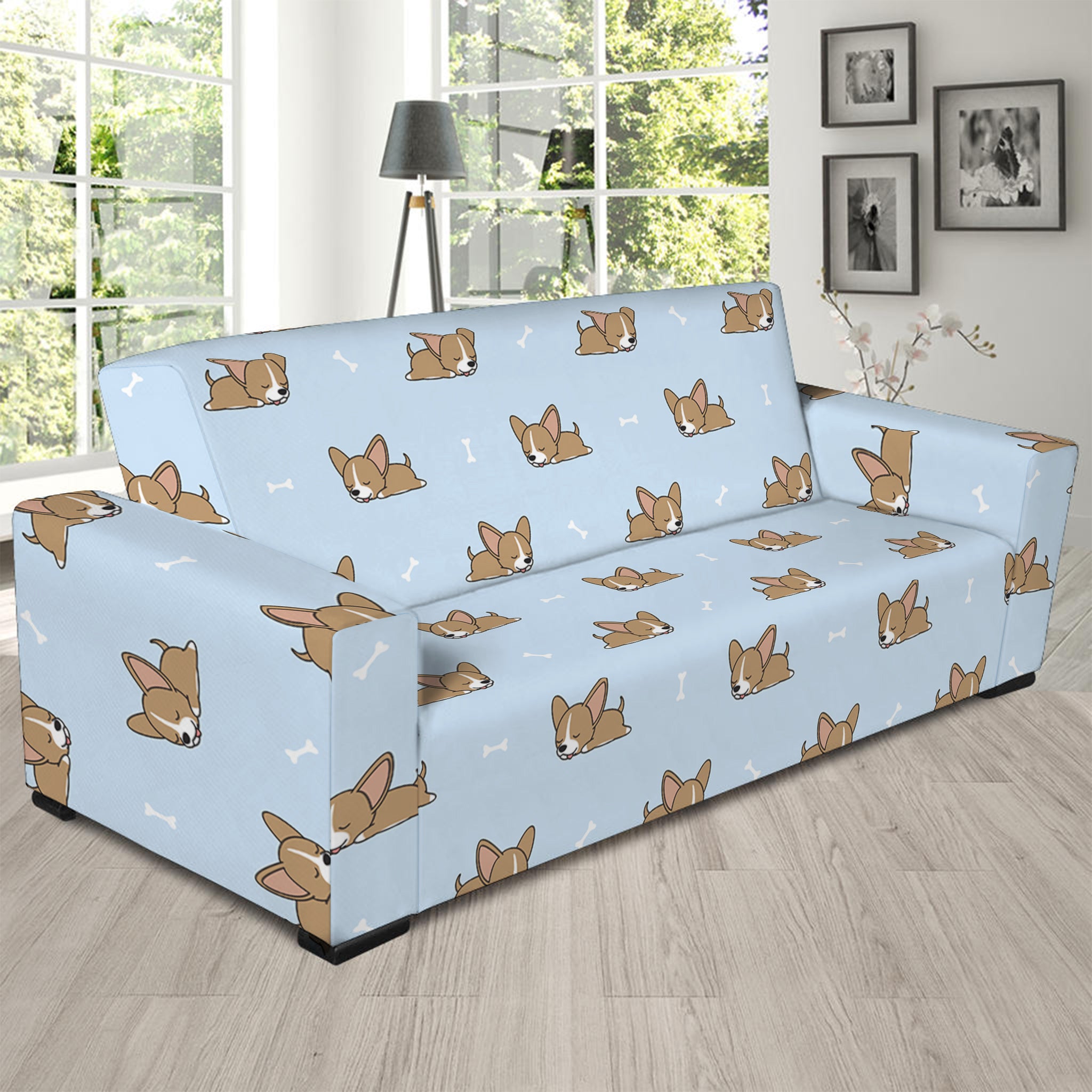 Sleeping Chihuahua Pattern Print Sofa Slipcover