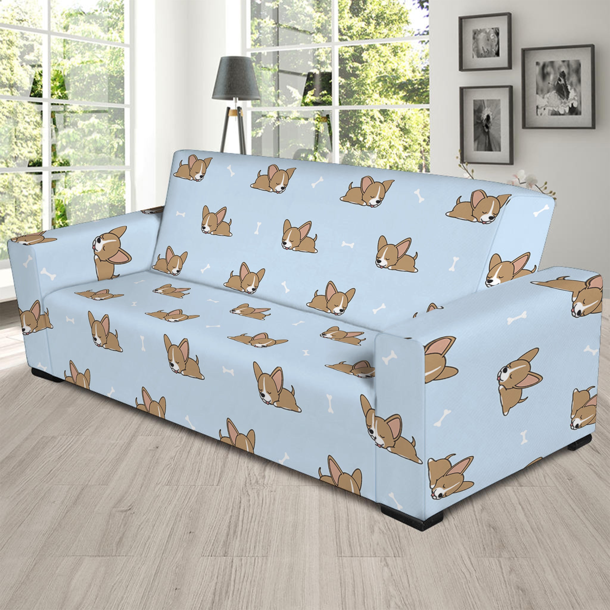 Sleeping Chihuahua Pattern Print Sofa Slipcover