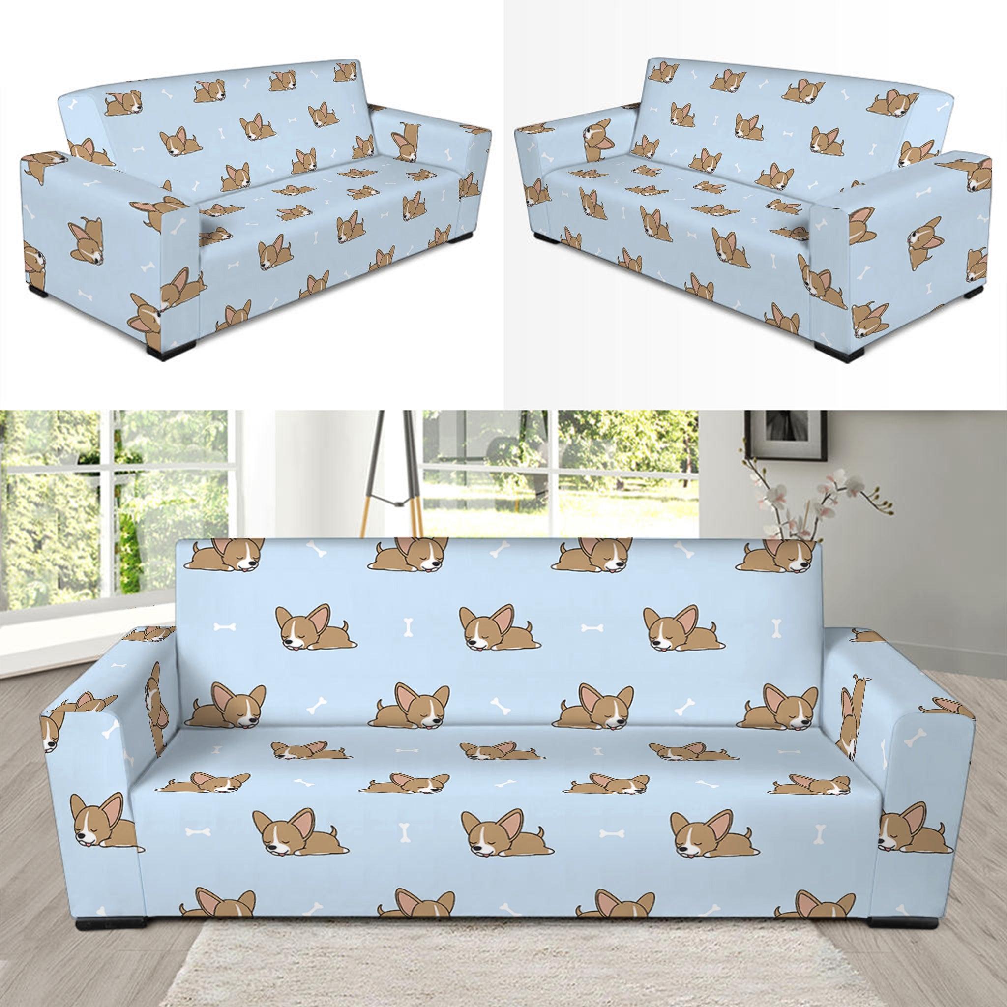 Sleeping Chihuahua Pattern Print Sofa Slipcover