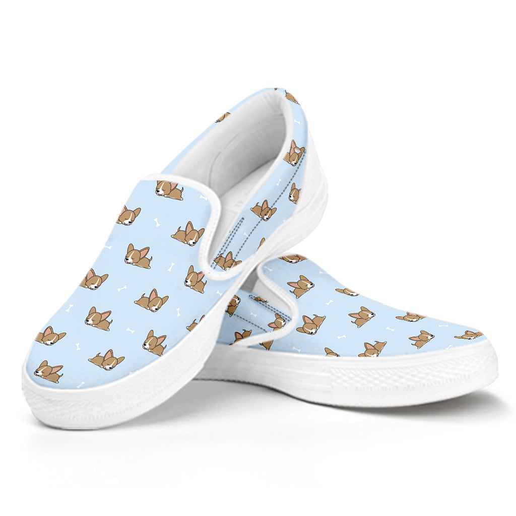 Sleeping Chihuahua Pattern Print White Slip On Shoes