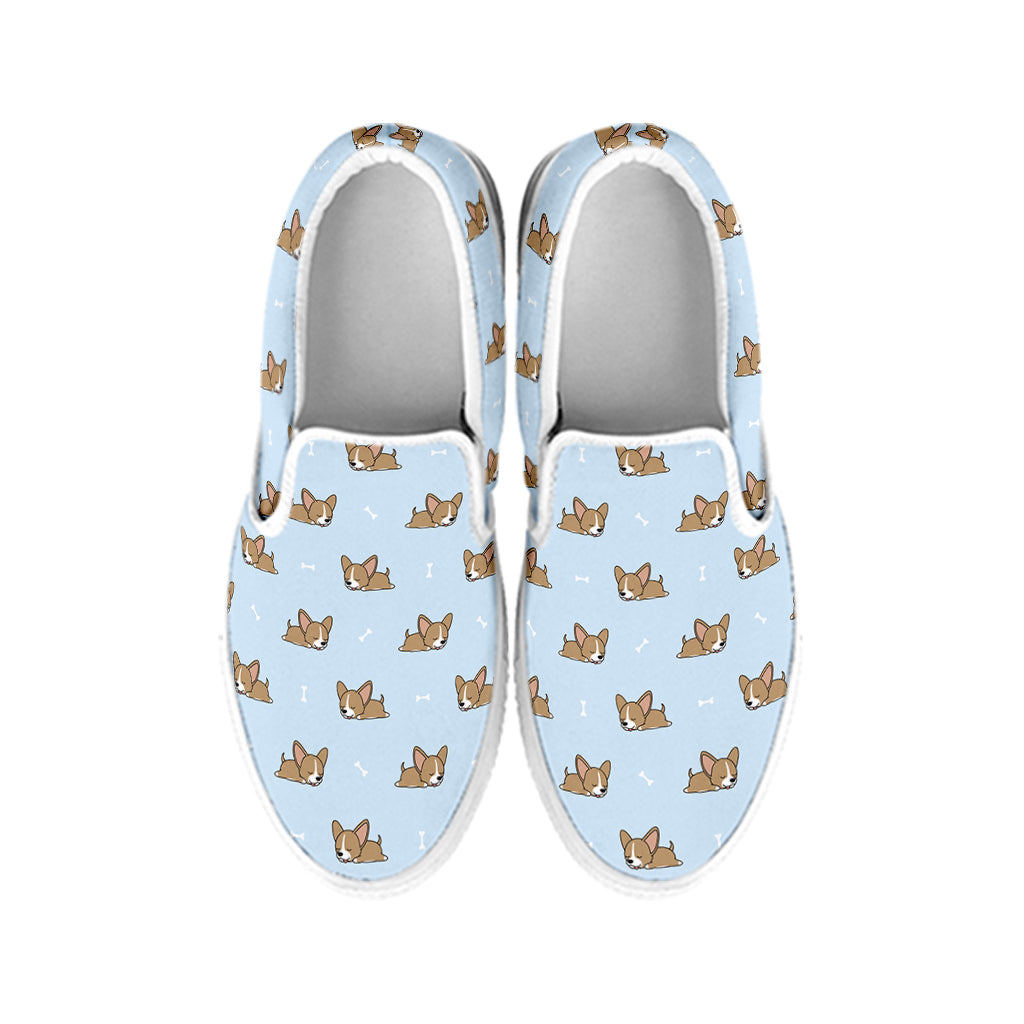 Sleeping Chihuahua Pattern Print White Slip On Shoes