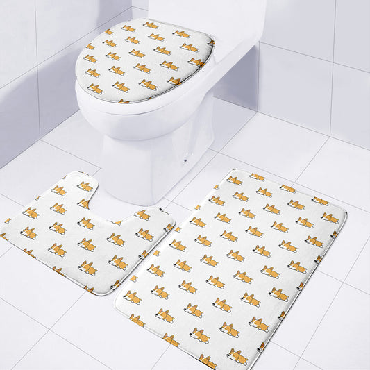 Sleeping Corgi Pattern Print 3 Piece Bath Mat Set