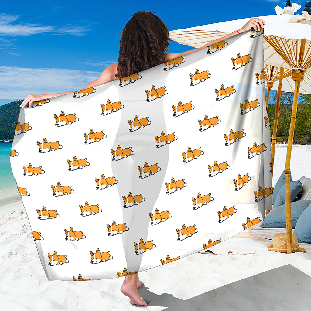 Sleeping Corgi Pattern Print Beach Sarong Wrap